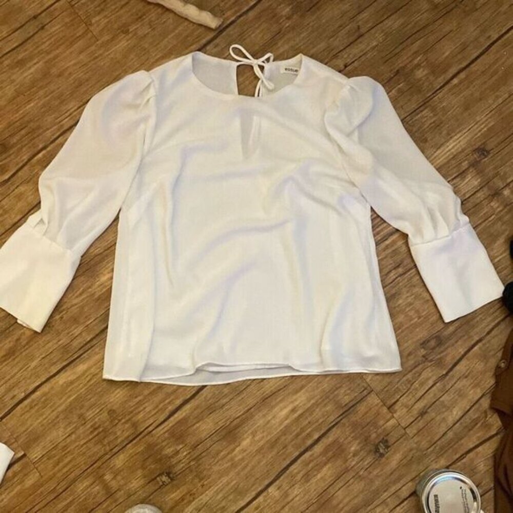 Essue Womens Tie On Back Long Sleeve Blouse White Size Small